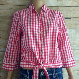 Vintage 90's Red Gingham Tie Waist Top 14